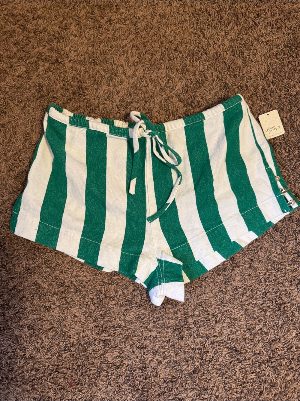 Free People Green and White Striped Drawstring Shorts